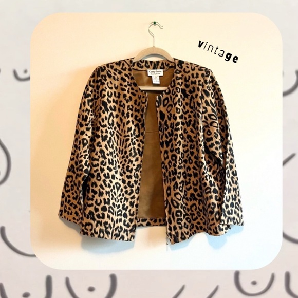 vintage leopard print zip up jacket blazer with padded sleeves - Picture 3 of 12
